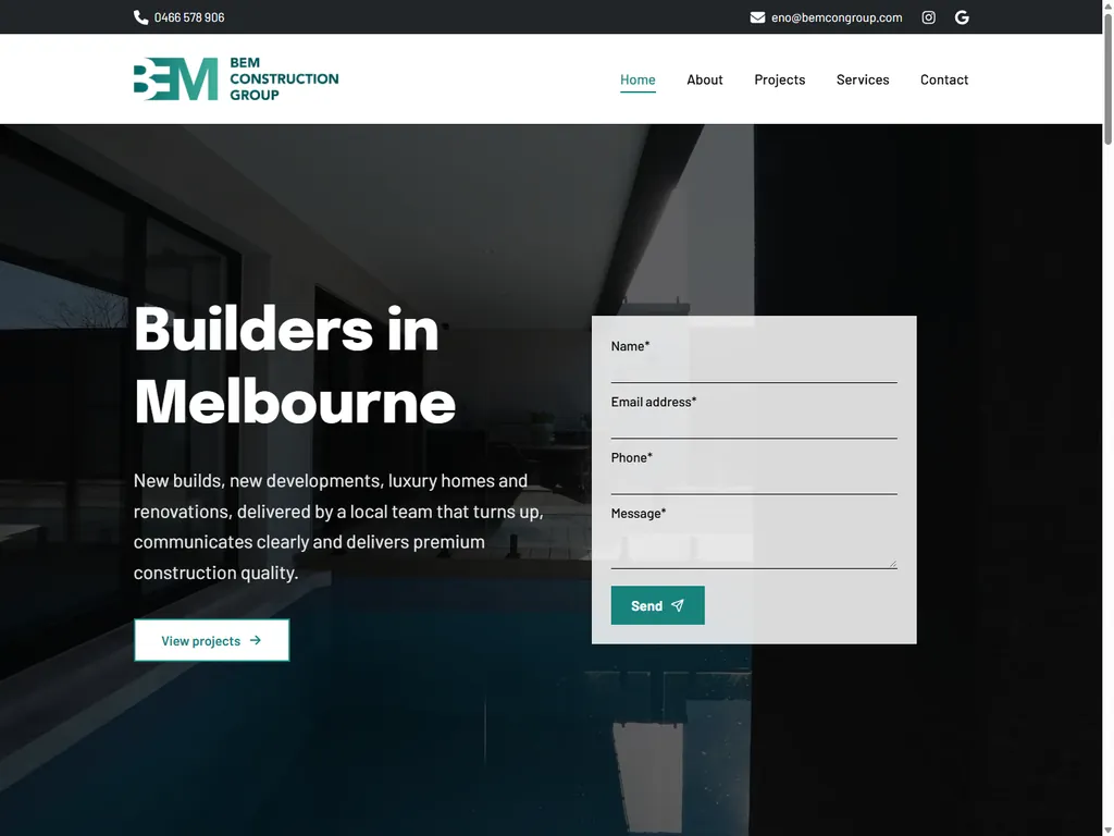 BEM Construction Group website, home page
