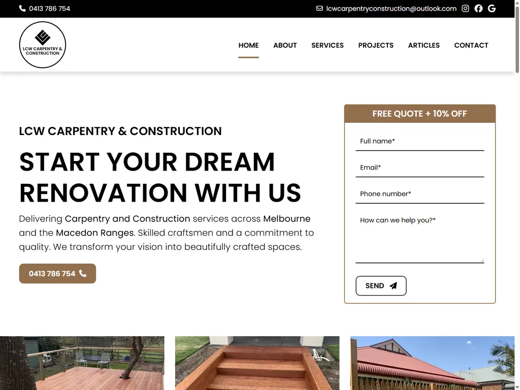 LCW Carpentry and Construction website, home page